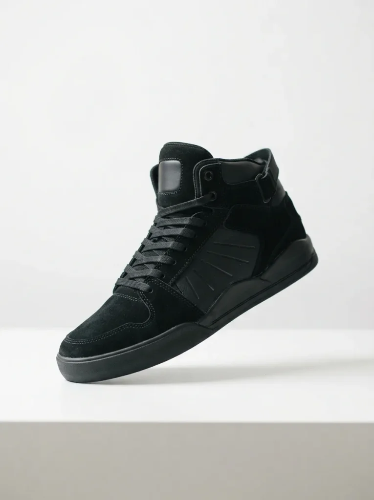 Supra Skytop 111 sneaker in black, centered on a white background, showcasing its side profile and design details.