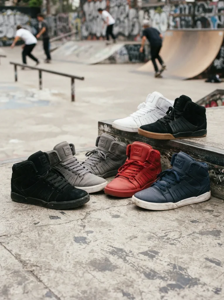 Supra Skytop 3 sneakers displayed in a modern skate-inspired setting