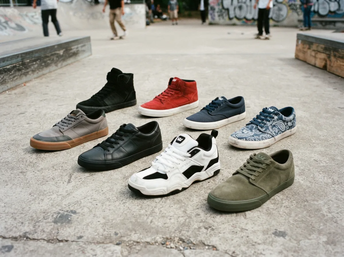 Side-by-side comparison of different Supra shoe models highlighting design features on a concrete surface